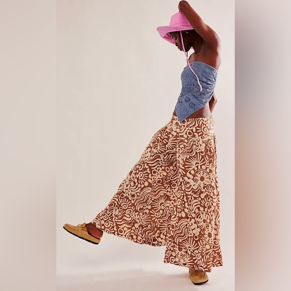 NWT Free People S Dawn on Me Wide Leg Pants in Coconut 🥥 Combo Brown New $128